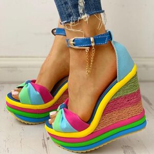 Rainbow Platform Shoes Open Toes and Ankle Straps - TD Mercado