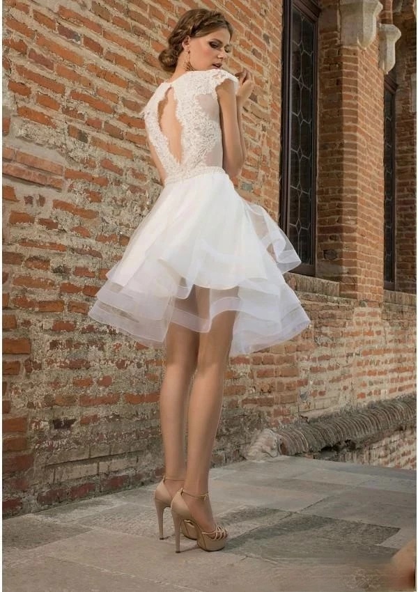 A-line Lace Appliques Knee Length Wedding Dress - Image 2