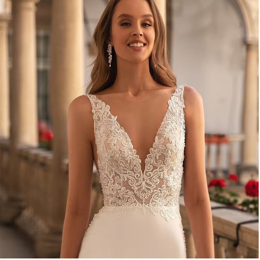 Charming Mermaid with Detachable Glitter Tulle Cape Applique Sweep Train Backless Bridal Gowns - Image 2