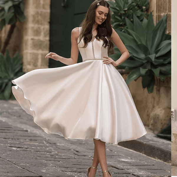 Elegant A-Line V-Neck Wedding Dress - Image 3
