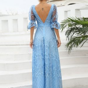 Half Sleeves Polyester Sexy Floor Length Party Dress