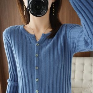 Pullover Casual Cashmere Round Neck Long-Sleeved Cardigan