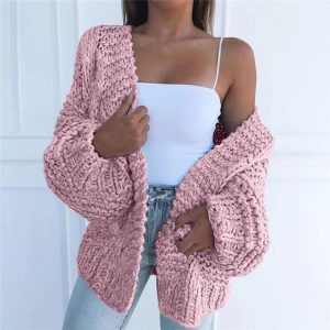 Pullover Long-Sleeved Solid Color Sweater Cardigan