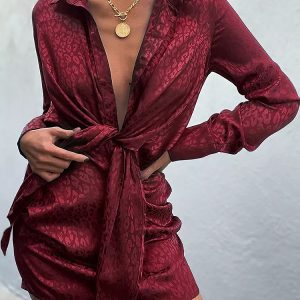 Sexy Deep V-neck Long Sleeve Print Mini Dress
