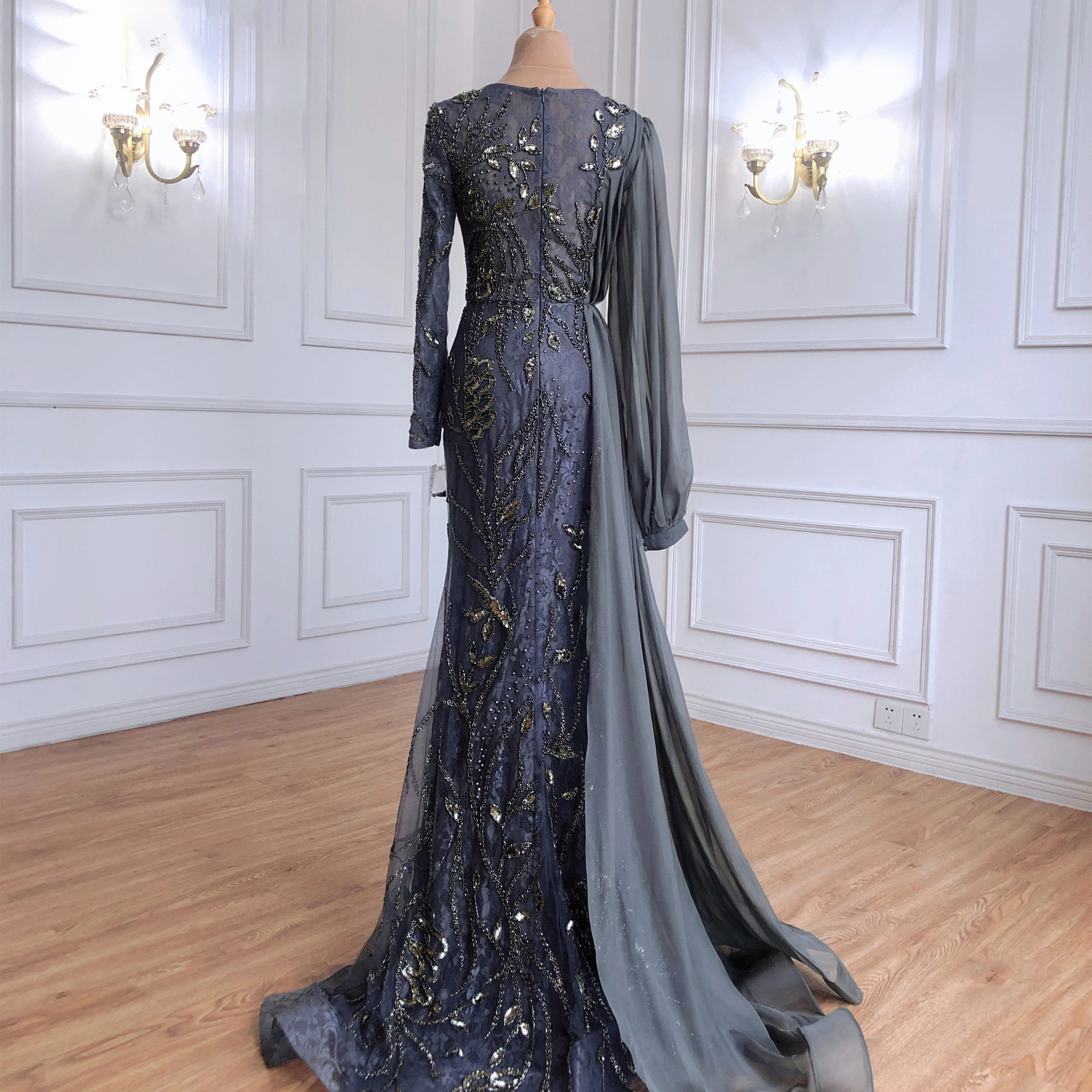 Luxury Beaded Mermaid With Overskirt Evening Gown 2023 - TD Mercado