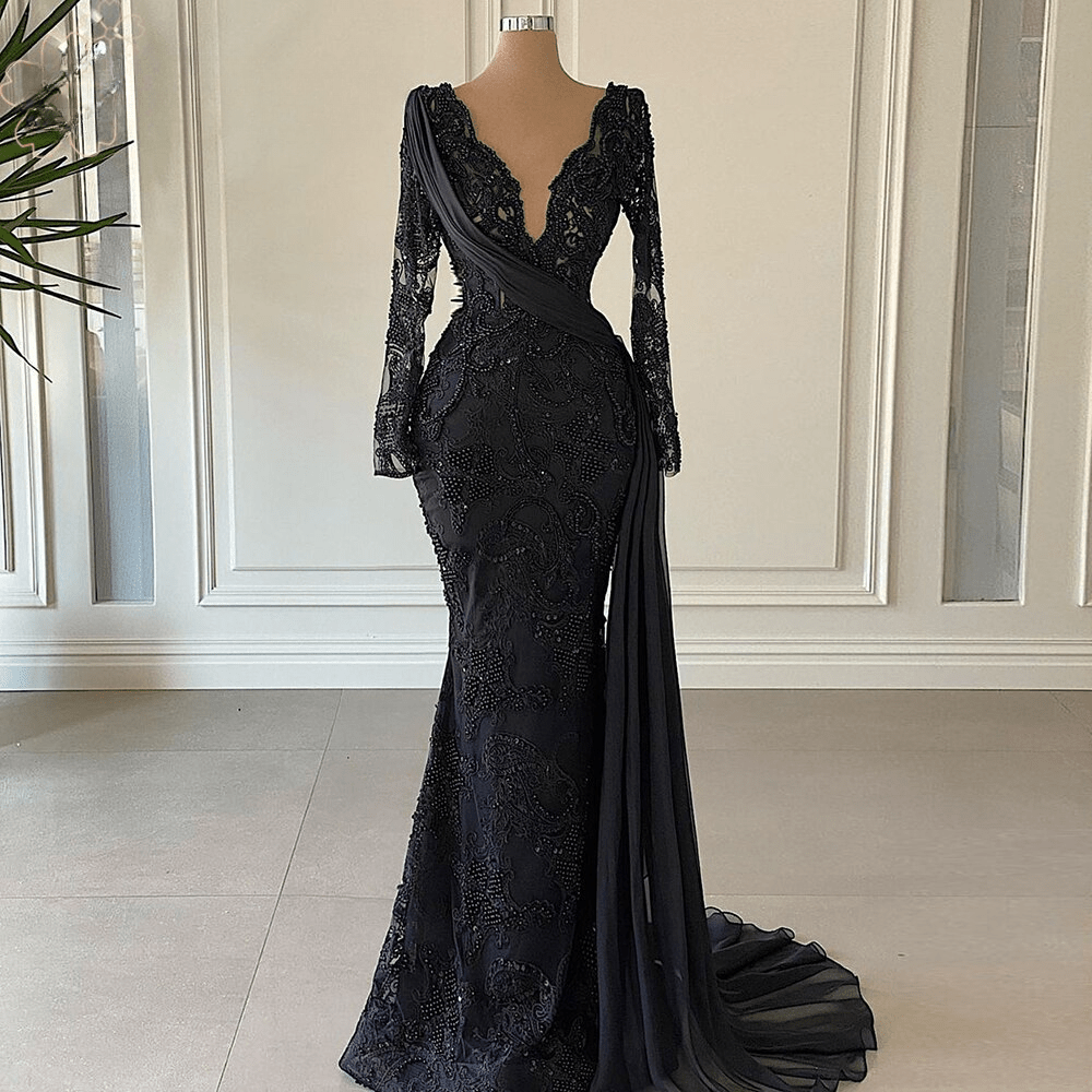 Elegant Mermaid Black Lace Evening Night Dresses for Women 2023 – TD ...