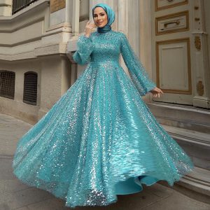 Elegant A-Line High Neck Long Sleeves Evening Party Dress