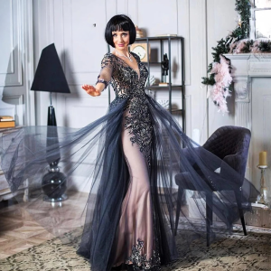 Elegant Long Sleeves V-Neck Mermaid Evening Party Dress