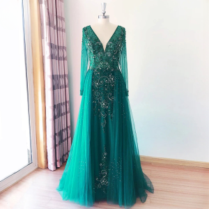 Elegant One Shoulder Long Sleeves Lace Evening Party Dress