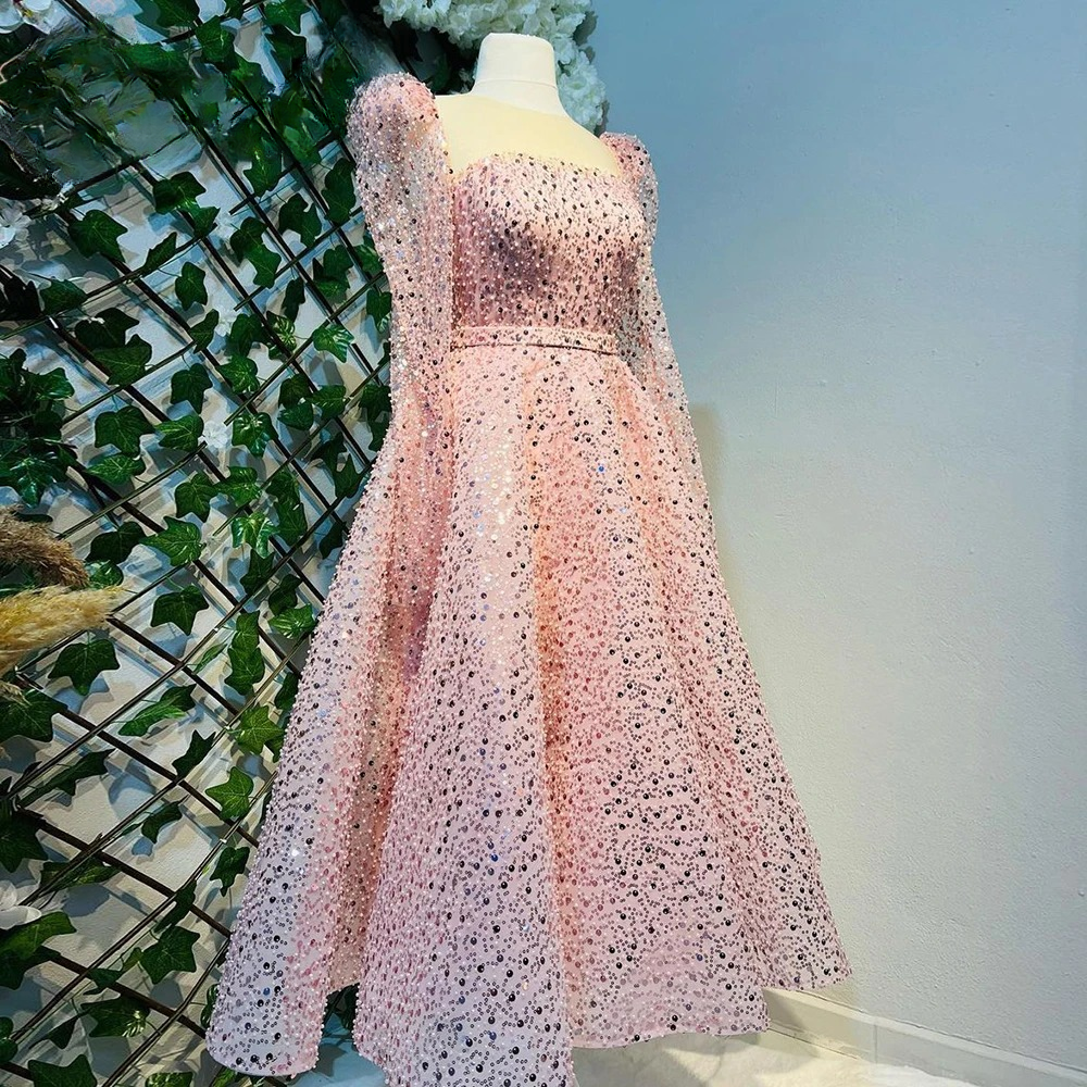 Elegant Aline Beads O-Neck Evening Party Dress - Image 2