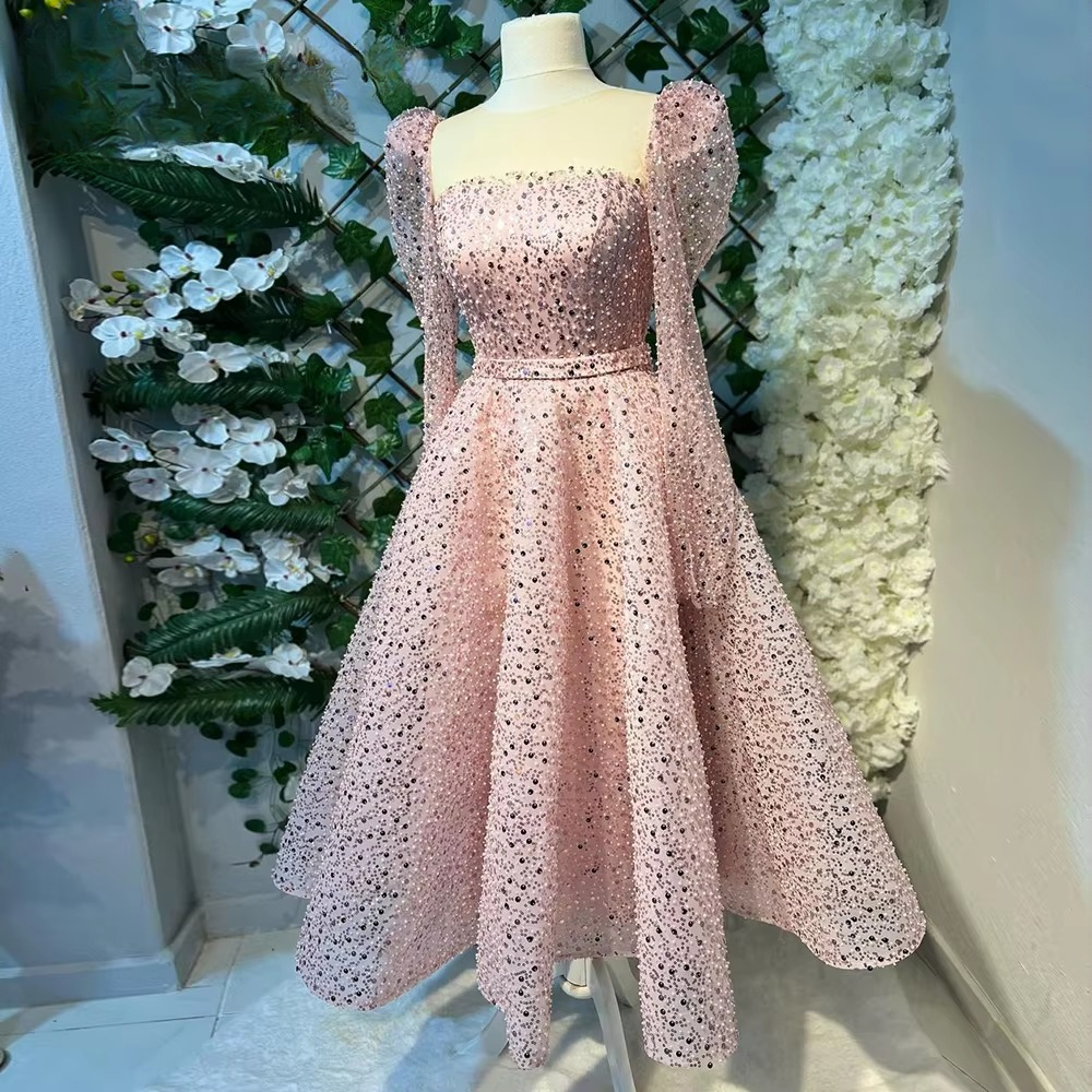 Elegant Aline Beads O-Neck Evening Party Dress - Image 4