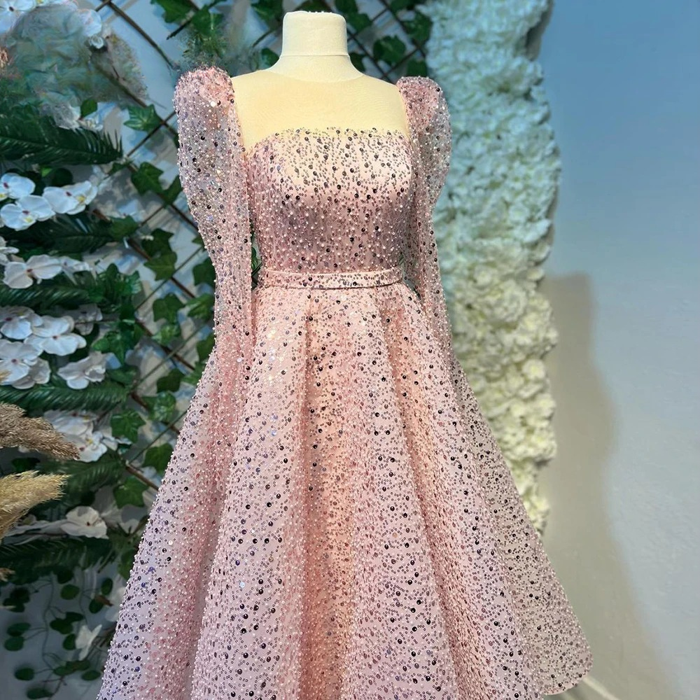 Elegant Aline Beads O-Neck Evening Party Dress - Image 3