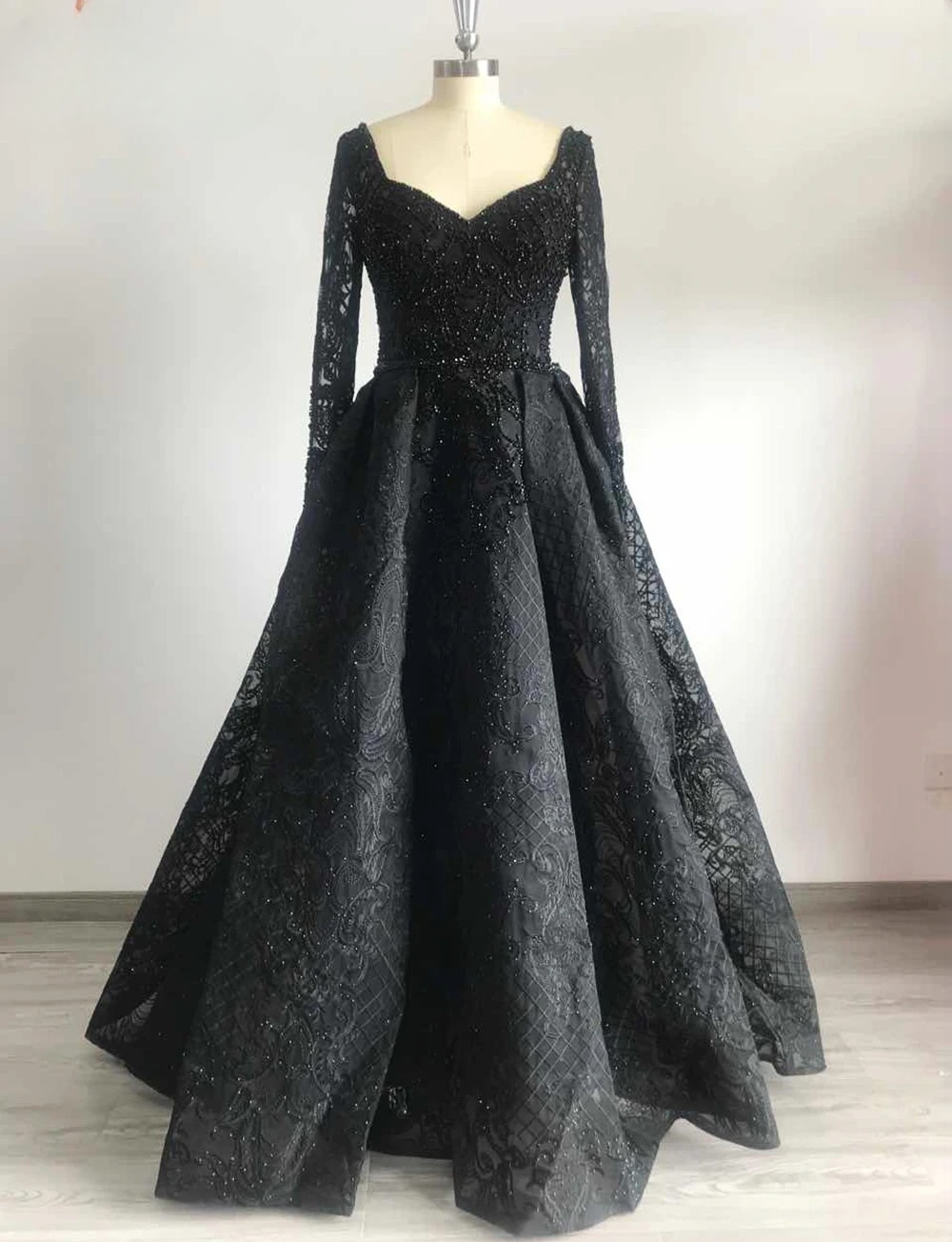 Elegant Aline Round Neck Long Sleeves Lace Evening Party Dress - Image 16