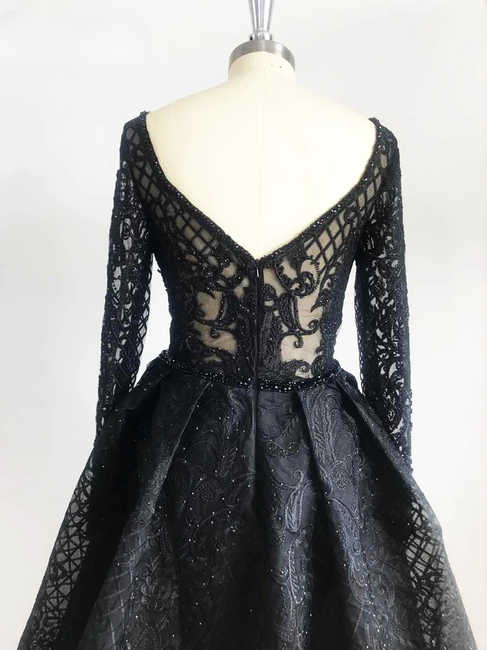 Elegant Aline Round Neck Long Sleeves Lace Evening Party Dress - Image 17