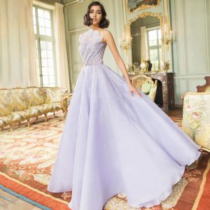 Elegant Aline Scalloped Lilac Floor-Length Evening Party Dress