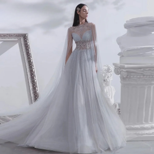 Elegant Aline Silver Crystal Floor-Length Evening Party Dress