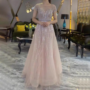 Elegant Cap Sleeves Sequin Beads Evening Party Dress