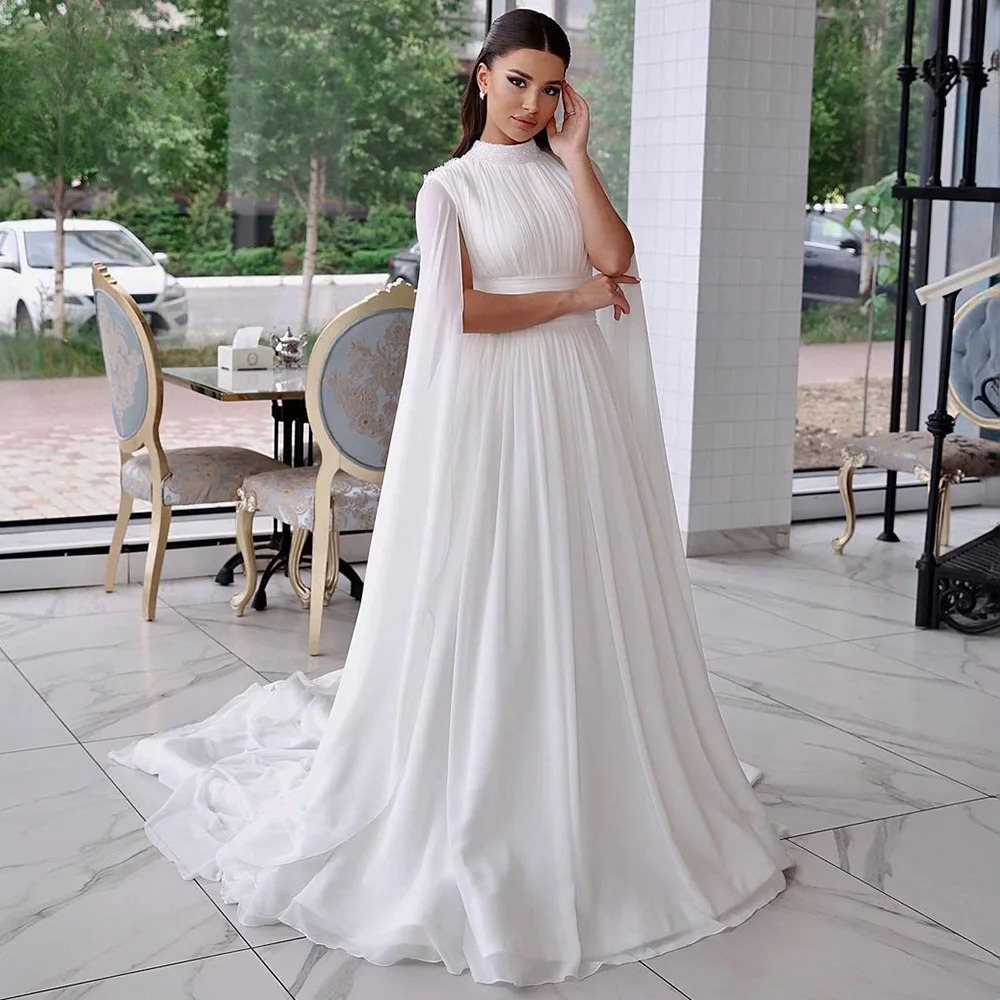 Elegant Chiffon Crystal Cape Floor-Length Evening Party Dress - Image 2