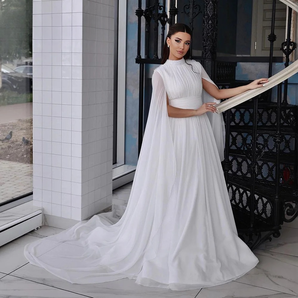 Elegant Chiffon Crystal Cape Floor-Length Evening Party Dress - Image 3
