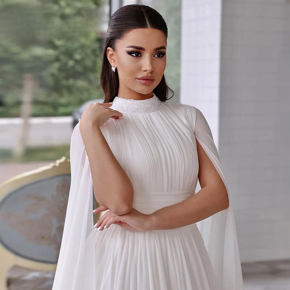 Elegant Chiffon Crystal Cape Floor-Length Evening Party Dress - Image 5