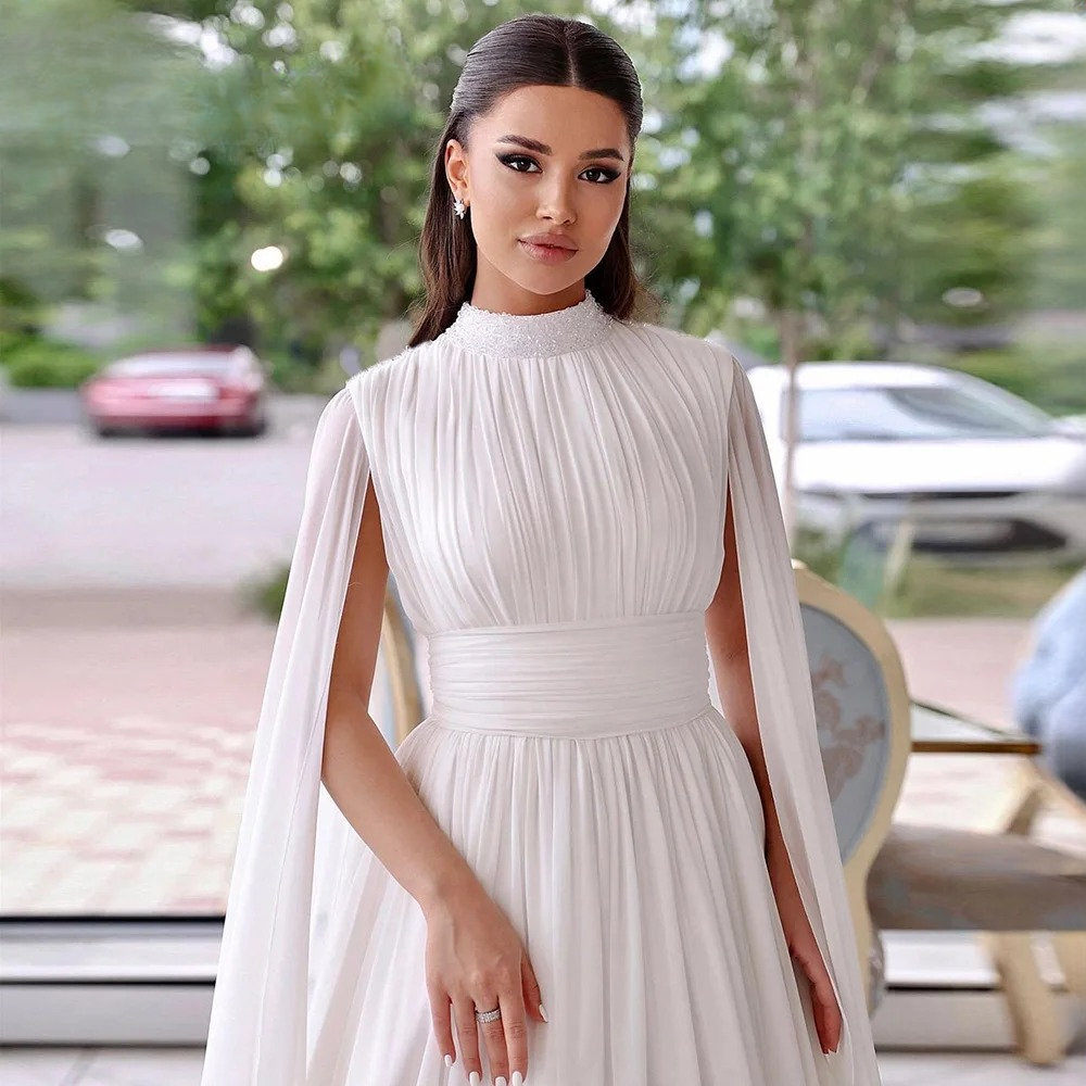 Elegant Chiffon Crystal Cape Floor-Length Evening Party Dress - Image 6