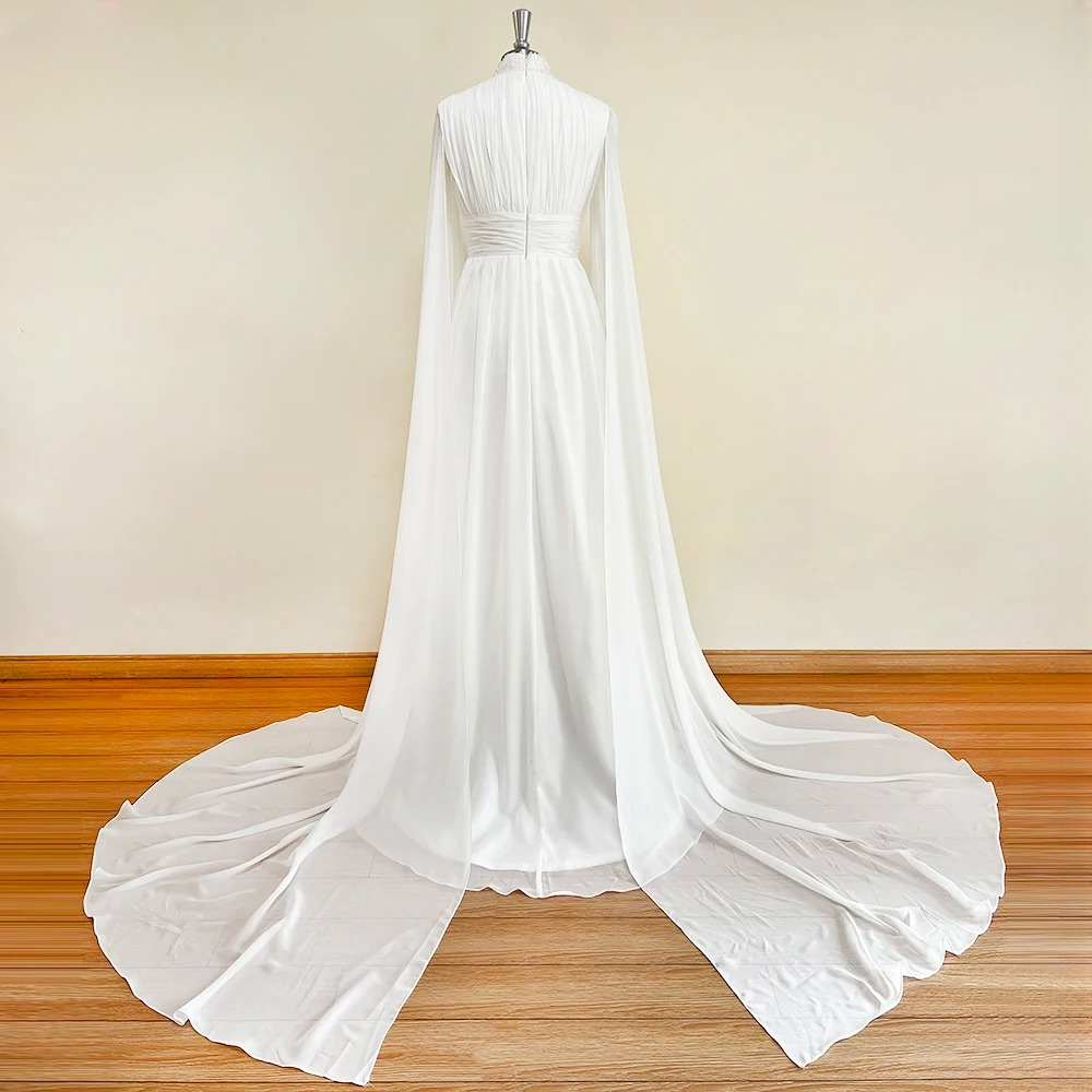 Elegant Chiffon Crystal Cape Floor-Length Evening Party Dress - Image 10