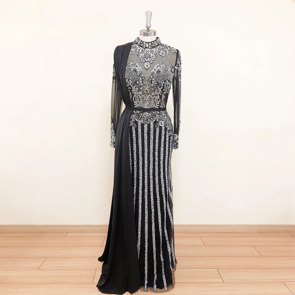 Elegant Crystal Sequin Wedding Floor-Length Evening Party Dress - Image 9