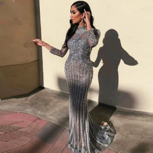 Elegant Crystal Sequin Wedding Floor-Length Evening Party Dress