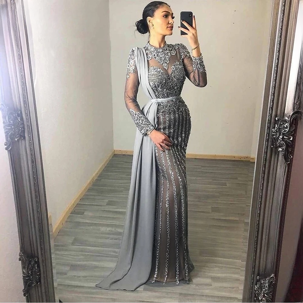 Elegant Crystal Sequin Wedding Floor-Length Evening Party Dress - Image 2