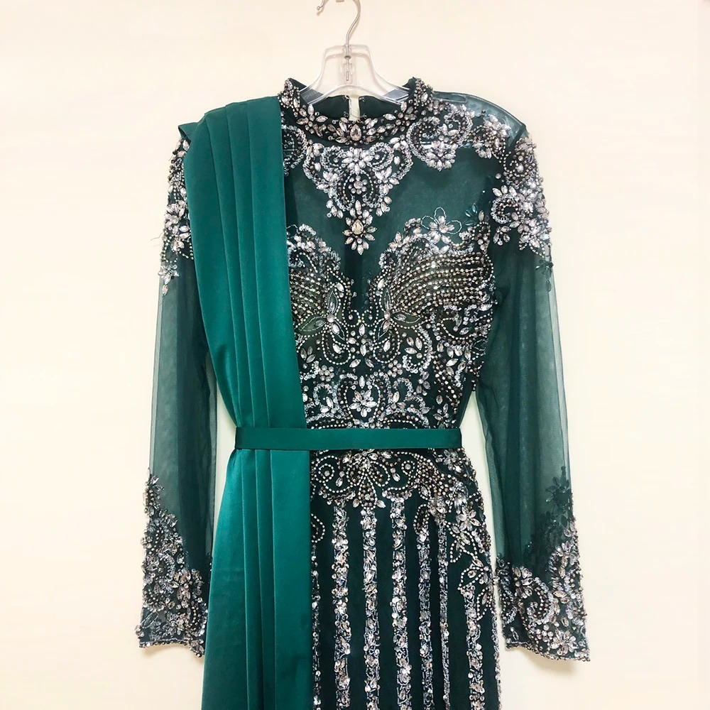 Elegant Crystal Sequin Wedding Floor-Length Evening Party Dress - Image 15