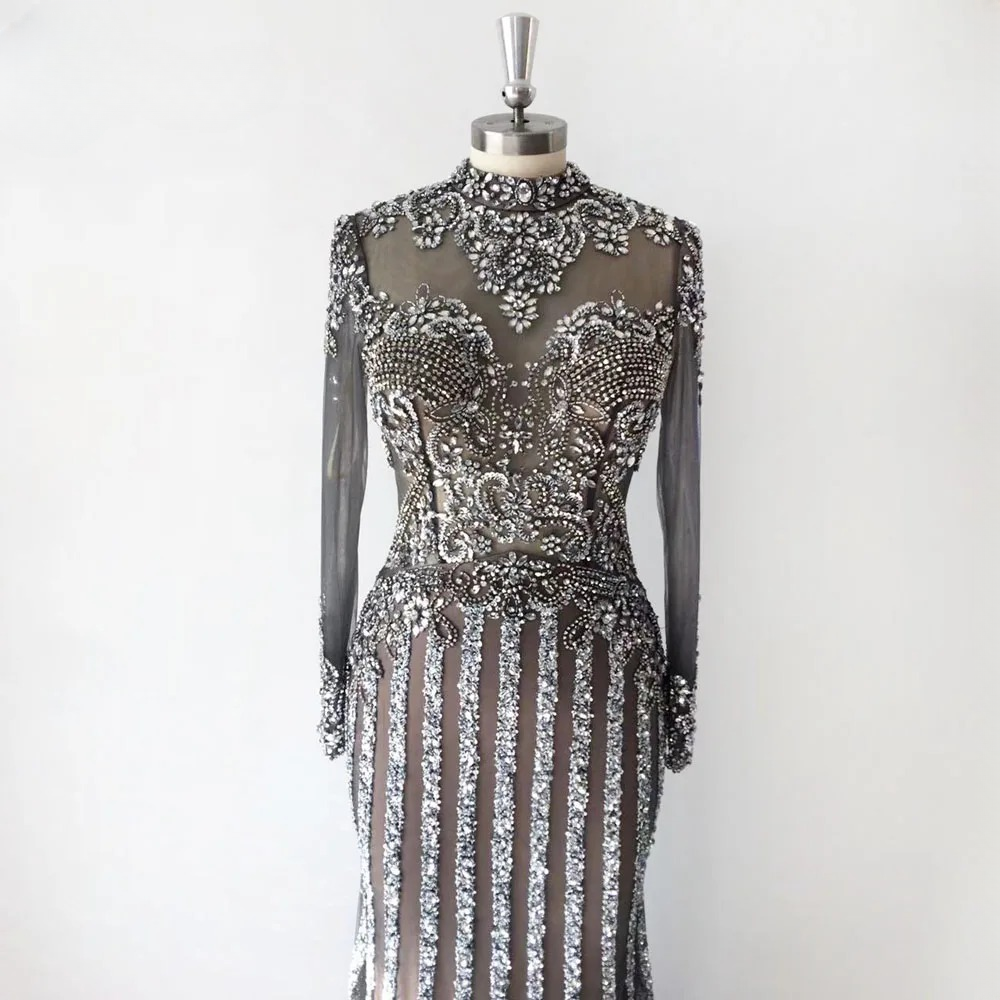 Elegant Crystal Sequin Wedding Floor-Length Evening Party Dress - Image 5