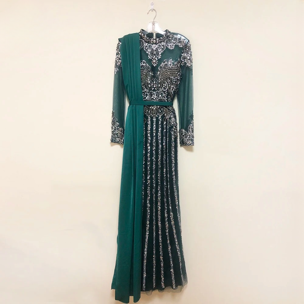 Elegant Crystal Sequin Wedding Floor-Length Evening Party Dress - Image 13
