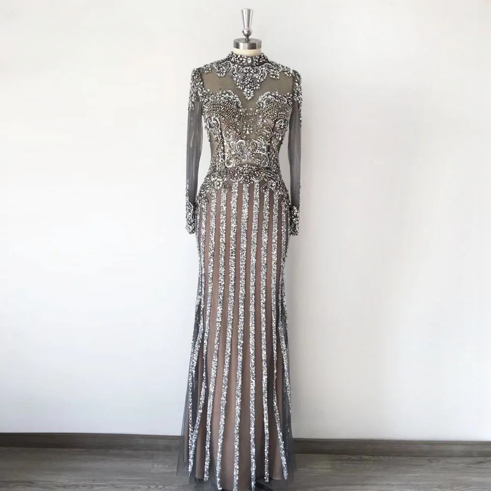 Elegant Crystal Sequin Wedding Floor-Length Evening Party Dress - Image 3