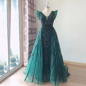 Elegant Crystal Velvet Cap Sleeves Mermaid Evening Party Maxi Dress