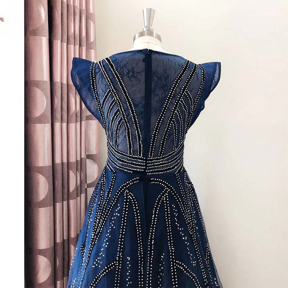 Elegant Crystal Velvet Cap Sleeves Mermaid Evening Party Maxi Dress - Image 8