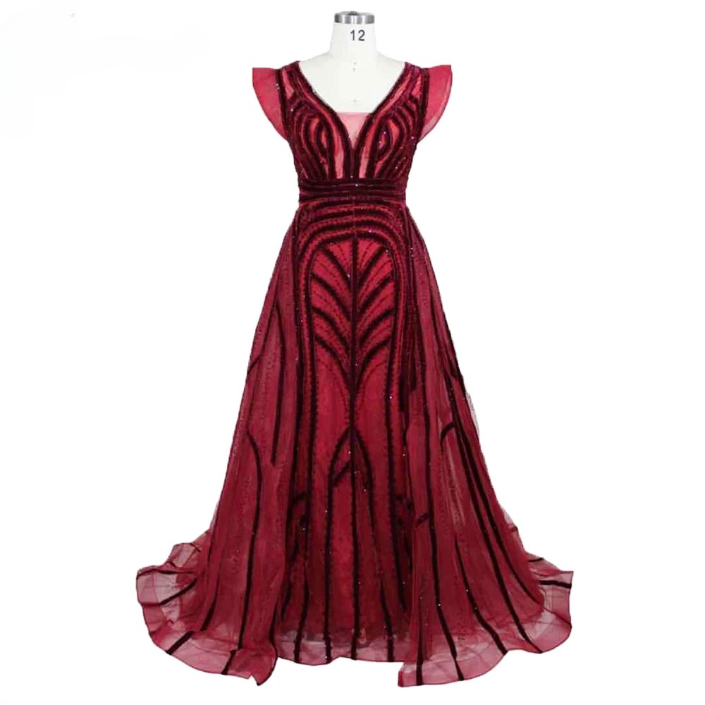Elegant Crystal Velvet Cap Sleeves Mermaid Evening Party Maxi Dress - Image 9