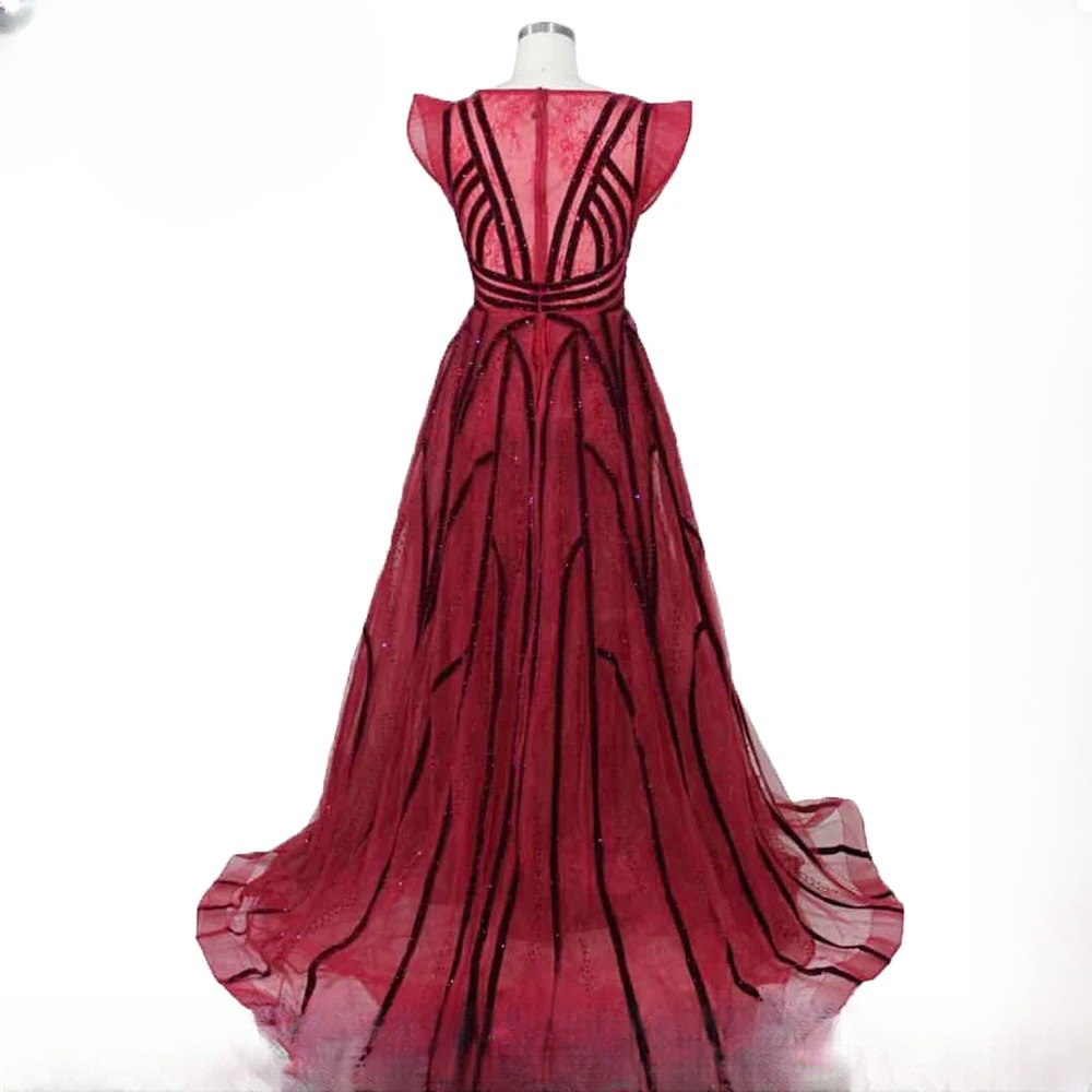 Elegant Crystal Velvet Cap Sleeves Mermaid Evening Party Maxi Dress - Image 10