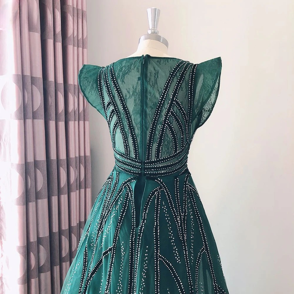 Elegant Crystal Velvet Cap Sleeves Mermaid Evening Party Maxi Dress - Image 3