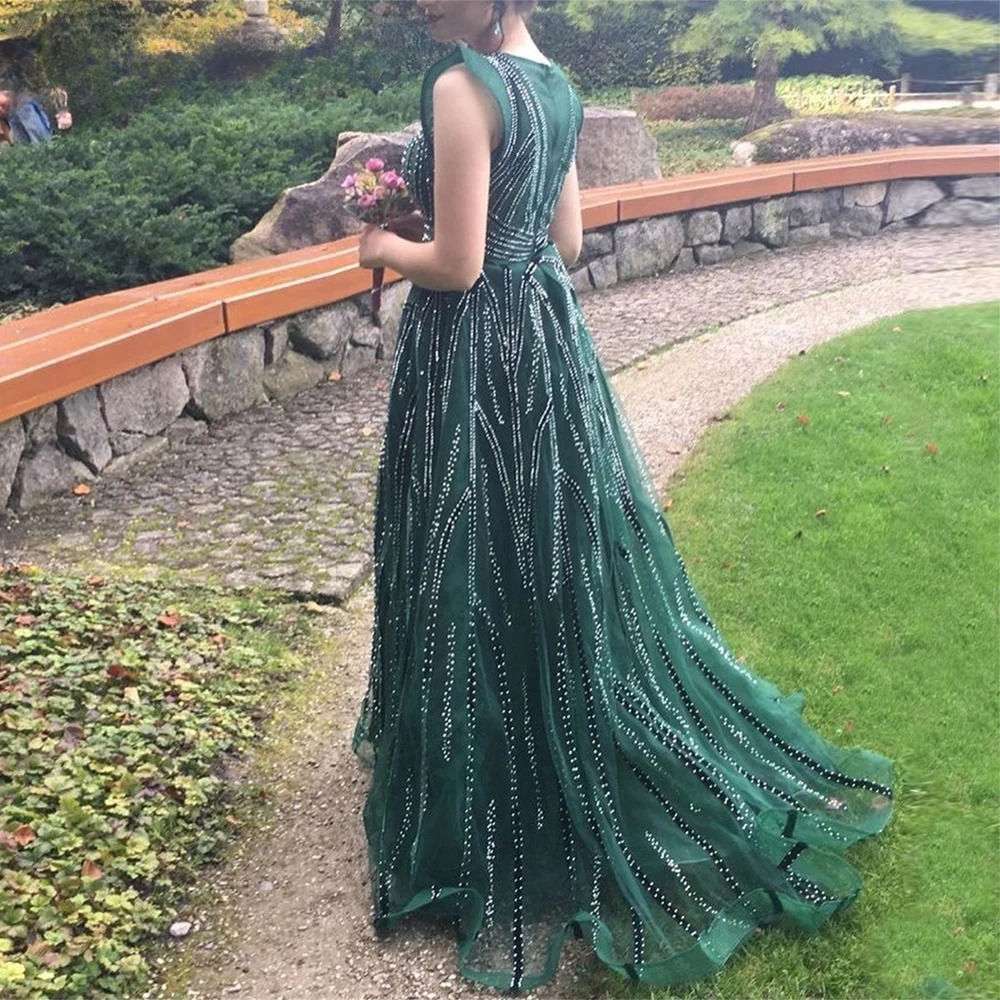 Elegant Crystal Velvet Cap Sleeves Mermaid Evening Party Maxi Dress - Image 4