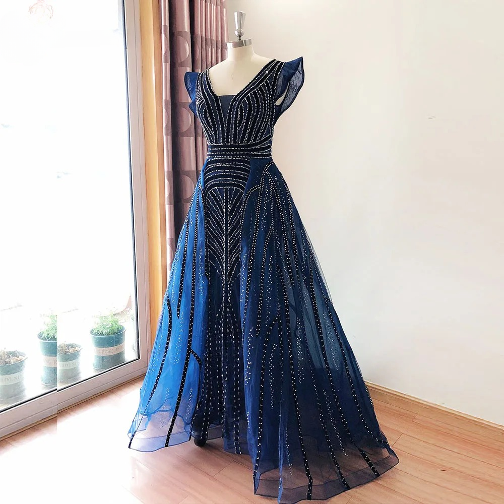 Elegant Crystal Velvet Cap Sleeves Mermaid Evening Party Maxi Dress - Image 6