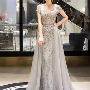 Elegant Exquisite O-Neck Floor-Length Evening Party Dress