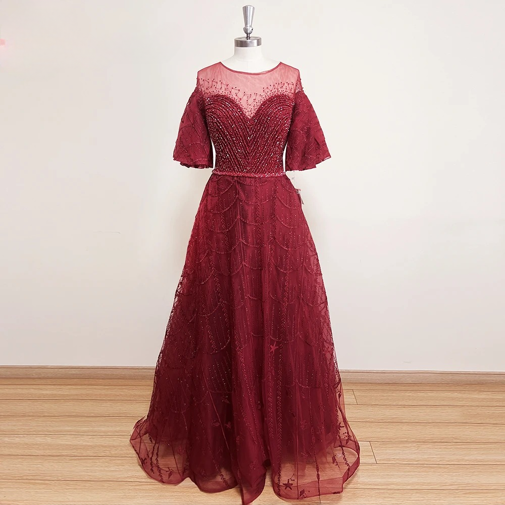 Elegant Exquisite Trumpet Sleeve Crystal Evening Party Dress - Image 11