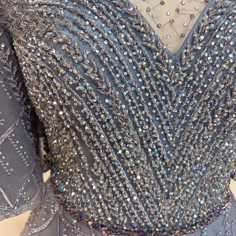 Elegant Exquisite Trumpet Sleeve Crystal Evening Party Dress - Image 10