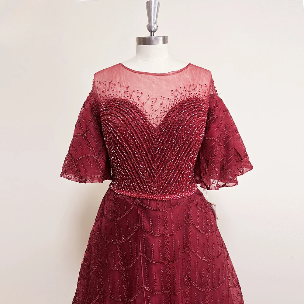 Elegant Exquisite Trumpet Sleeve Crystal Evening Party Dress - Image 12