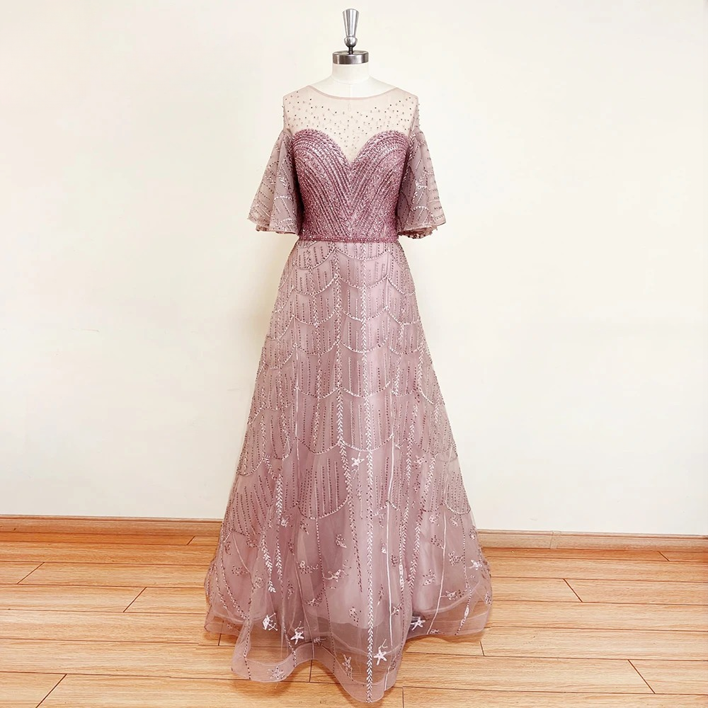 Elegant Exquisite Trumpet Sleeve Crystal Evening Party Dress - Image 2