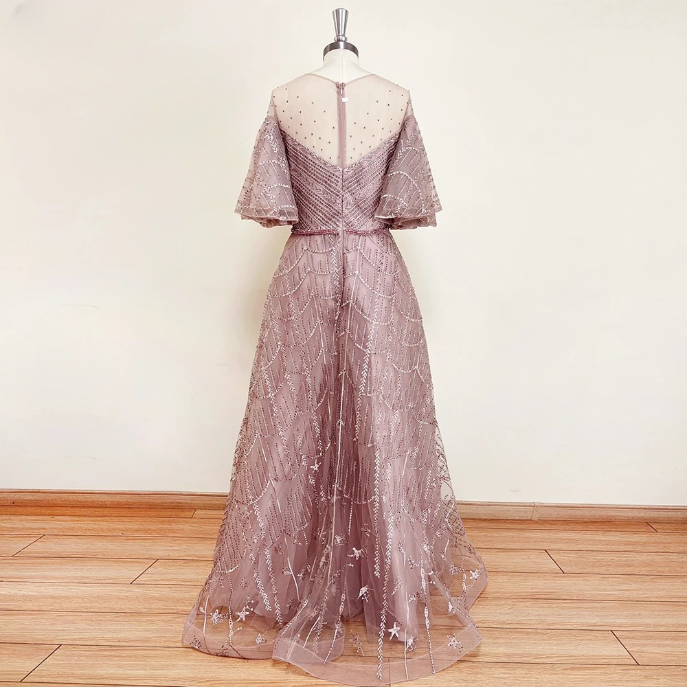 Elegant Exquisite Trumpet Sleeve Crystal Evening Party Dress - Image 3