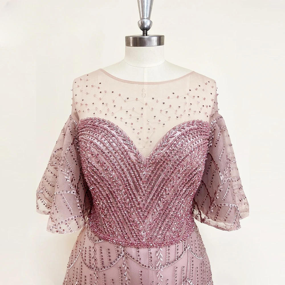 Elegant Exquisite Trumpet Sleeve Crystal Evening Party Dress - Image 4