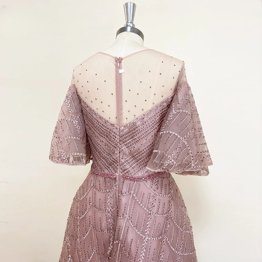 Elegant Exquisite Trumpet Sleeve Crystal Evening Party Dress - Image 5