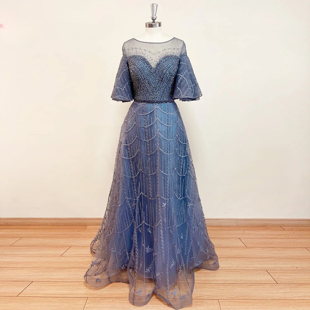 Elegant Exquisite Trumpet Sleeve Crystal Evening Party Dress - Image 6