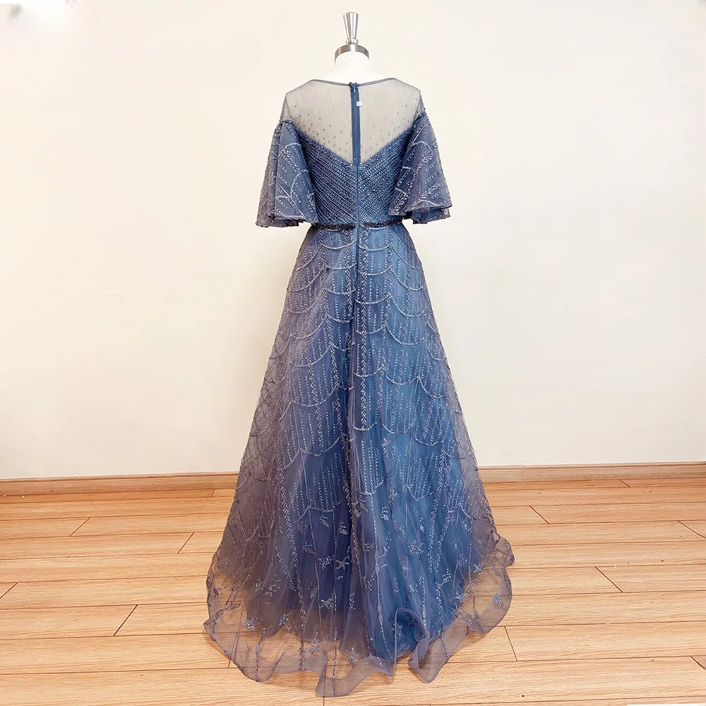 Elegant Exquisite Trumpet Sleeve Crystal Evening Party Dress - Image 7